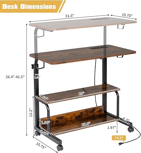 Miniatura 44 de Karl home Mesa móvil pequeña de 23.6 pulgadas, escritorio para computadora con ruedas, altura ajustable, carrito de computadora portátil, mesa Negro