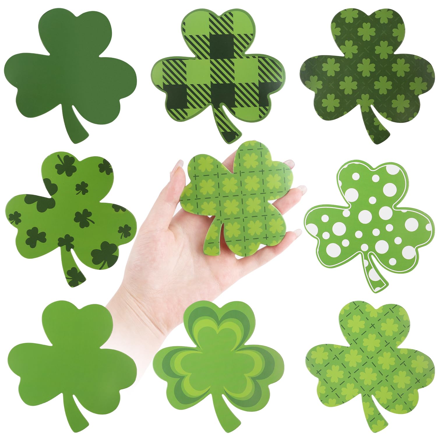 64 Pieces Shamrock Cutouts, 4“ Large Paper Clover Cutouts Green Shamrock Cut Out for Bulletin Board St. Patrick's Day Decorations