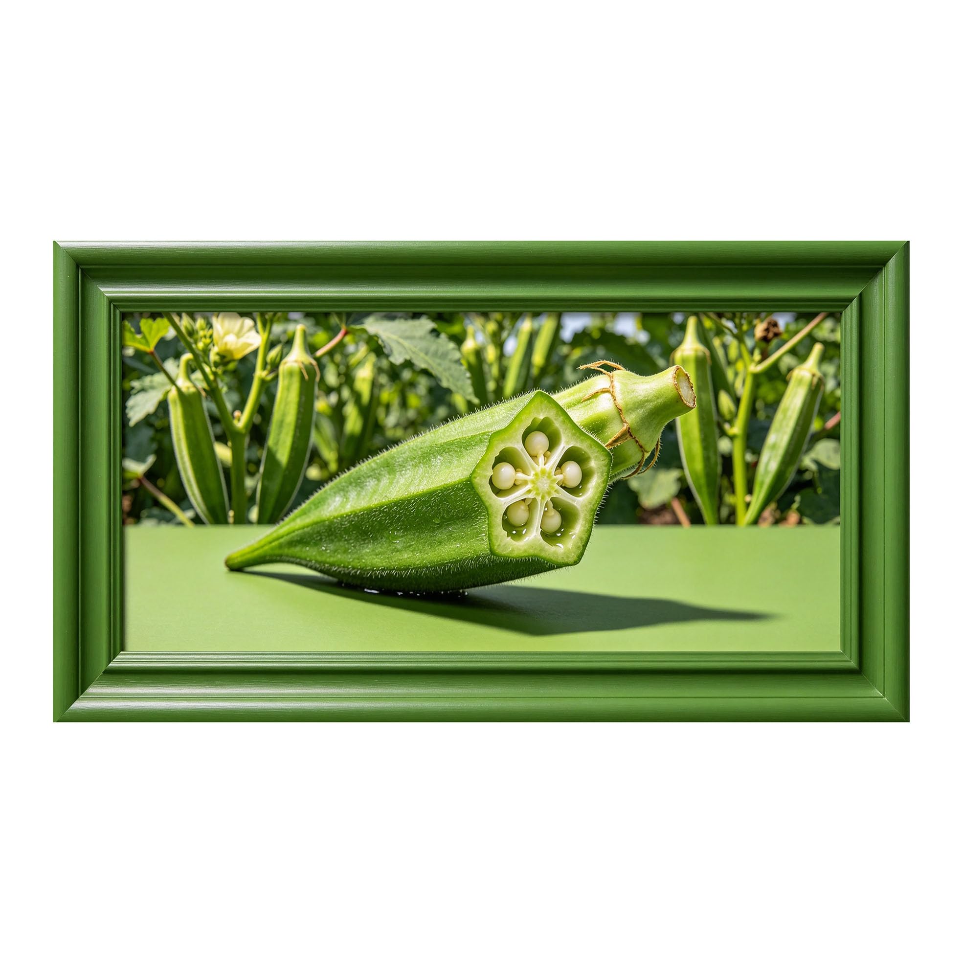 Yzpallescene 3D Framed Wall Art 50cm×100cm Okra Vegetable Botanical Macro Realistic Large Size SelfAdhesive Removable Wall Decor Prints Artwork for Living Room Bedroom Office