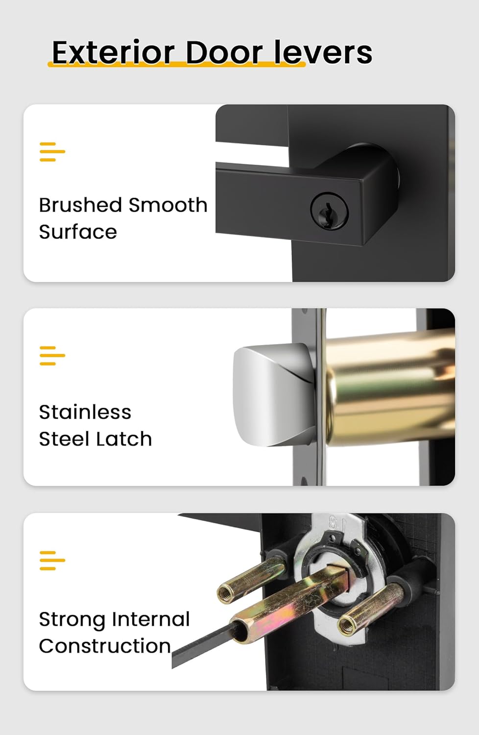 Black Exterior Door Lock Set, Front Door Lock Set with Deadbolt, Square Contemporary Matte Black Front Door Lock Sets, Heavy Duty Zinc-alloyed Exterior Door Handle (1 Pack)