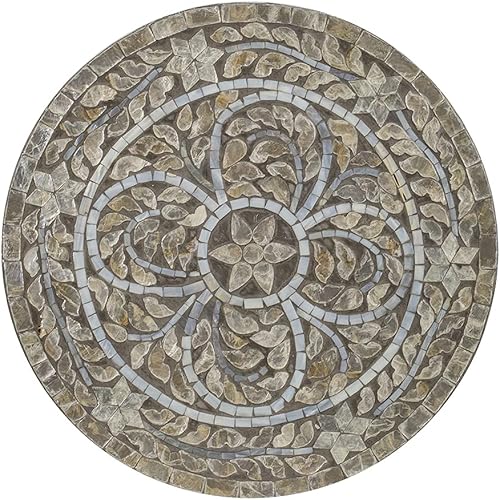 Miniatura 5 de A&amp;B Home Mother of Pearl - Mesa auxiliar pequeña, mesa de centro redonda, taburete Capiz, soporte para plantas de sala de estar, gris oscuro, 14 x