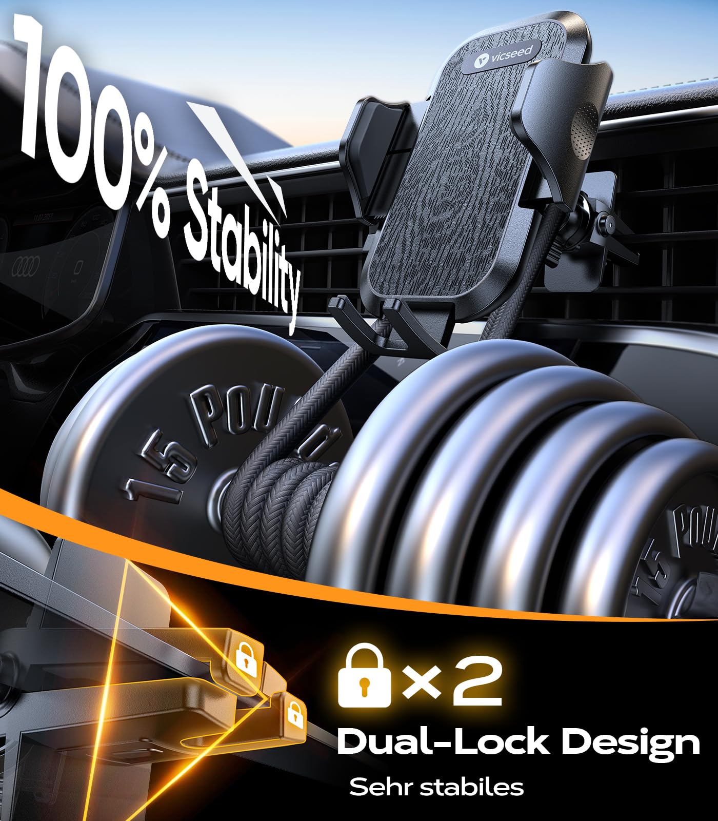 VICSEED 2025 Beste Militärische Handyhalterung Auto [20KG Starker Saugnapf &Metall-Lüftungsclip mit Doppelschloss]360°Drehbare KFZ Handy Halterung Auto Zubehör für iPhone 17 Pro Max Samsung S25 Ultra - 5