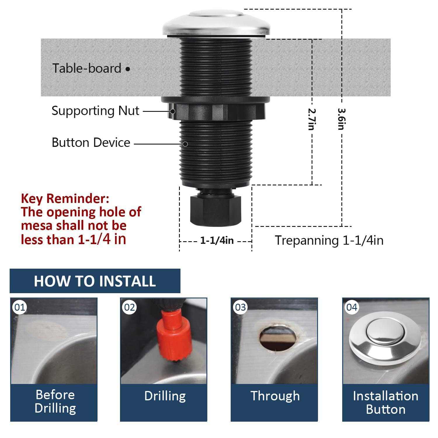 Akicon Matte Black Garbage Disposal Air Switch Kit, Dual Outlet Sink Top Waste Disposal On Off Push Button Brass Cover 2 1 2 Max Countertop Thickness
