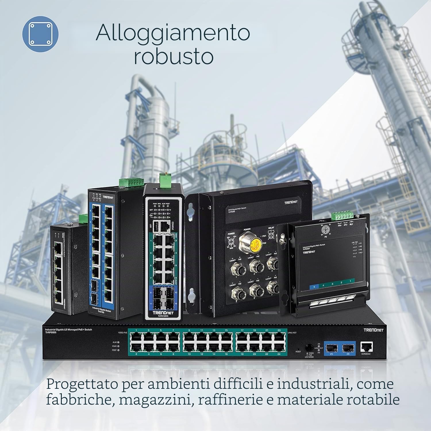TRENDnet, TI-PE80, Switch industriale a 8 porte Fast Ethernet PoE+ su guida DIN, switch di rete IP30 non gestito, budget di potenza PoE da 200 W