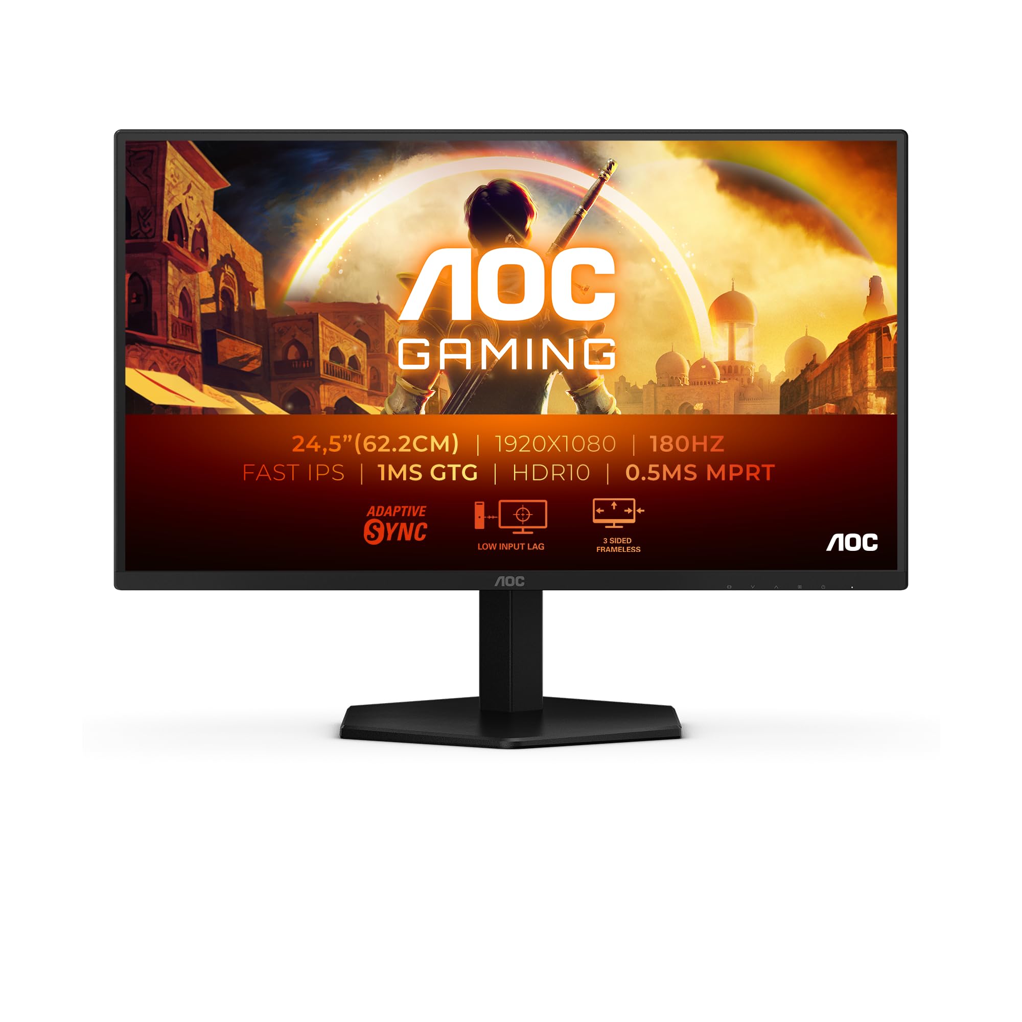 AOC Gaming 25G42E Monitor Full HD da 25 pollici, 180 Hz, 1 ms, FreeSync Prem., G-Sync comp., HDR10 1920x1080, 1x HDMI 2.0, 1x DisplayPort 1.4 nero grigio, 25 pollice FHD IPS, Supporto fisso