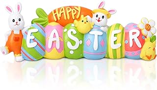 GIMMYFIVE Easter Bunny Eggs with The Word Easter Resin Centerpiece Decor Easter Resin Decoration Rabbits Bunny & Egg Tabletop Easter Figuring for Easter Home and Office Easter Tabletop Decoration