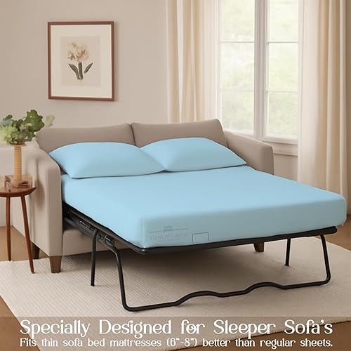 Miniatura 3 de Sleeper Sofa Juego de sábanas de 4 piezas de alta calidad, 100% algodón de 500 hilos, tejido de satén liso y súper suave, sábanas de cama extra
