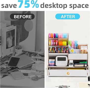 Marbrasse Upgraded Wooden Pencil Holder, Pen Organizer for Desk, Easy Assembly, Art Supply Organizer, Desktop Stationary (White)