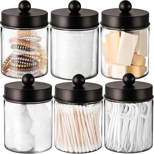 Farmhouse Decor Qtip - Dispensador de hisopos de algodón, bolas, almohadillas de algodón, hilo dental, tarro de plástico transparente para