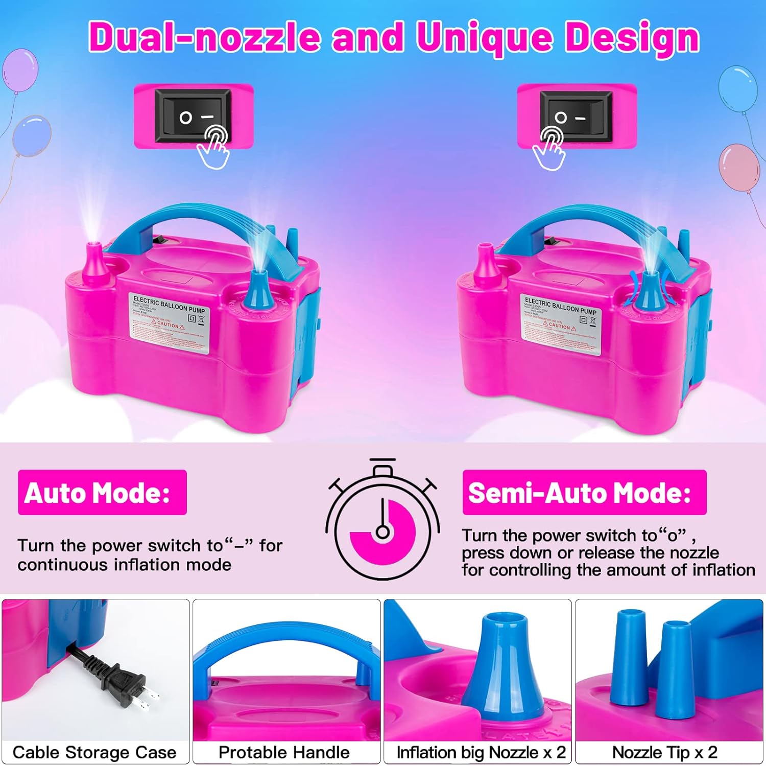 4 Sets Metal Balloon Column Stand and Electric Balloon Pump, Adjustable 9 Feet Balloon Stands for Floor, Balloon Column kit for Baby Shower Graduation Wedding Birthday Party