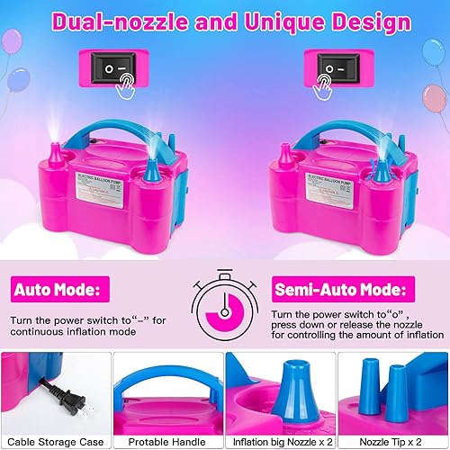 Miniatura 3 de 4 juegos de soporte de columna de globo de metal y bomba eléctrica para globos, soportes de globos ajustables de 9 pies para piso, kit de columna de