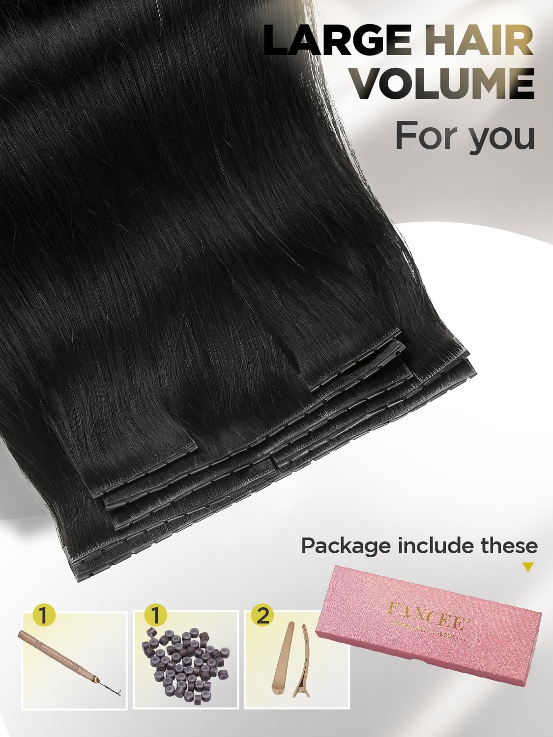 FANCEE Butterfly Genius OVO Weft - Simulated Scalp Human Hair Extensions, Double Invisible Weft with Micro Bead, 100% Remy Human Hair, 14 Inch Black, 100g (7 Pieces)