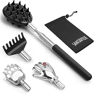 Telescoping Back Scratcher Extendable with 4PCS Detachable Scratching Heads, Stocking Stuffers for Men/Women/Dad, White Elephant Gifts for Adults - Santa Box