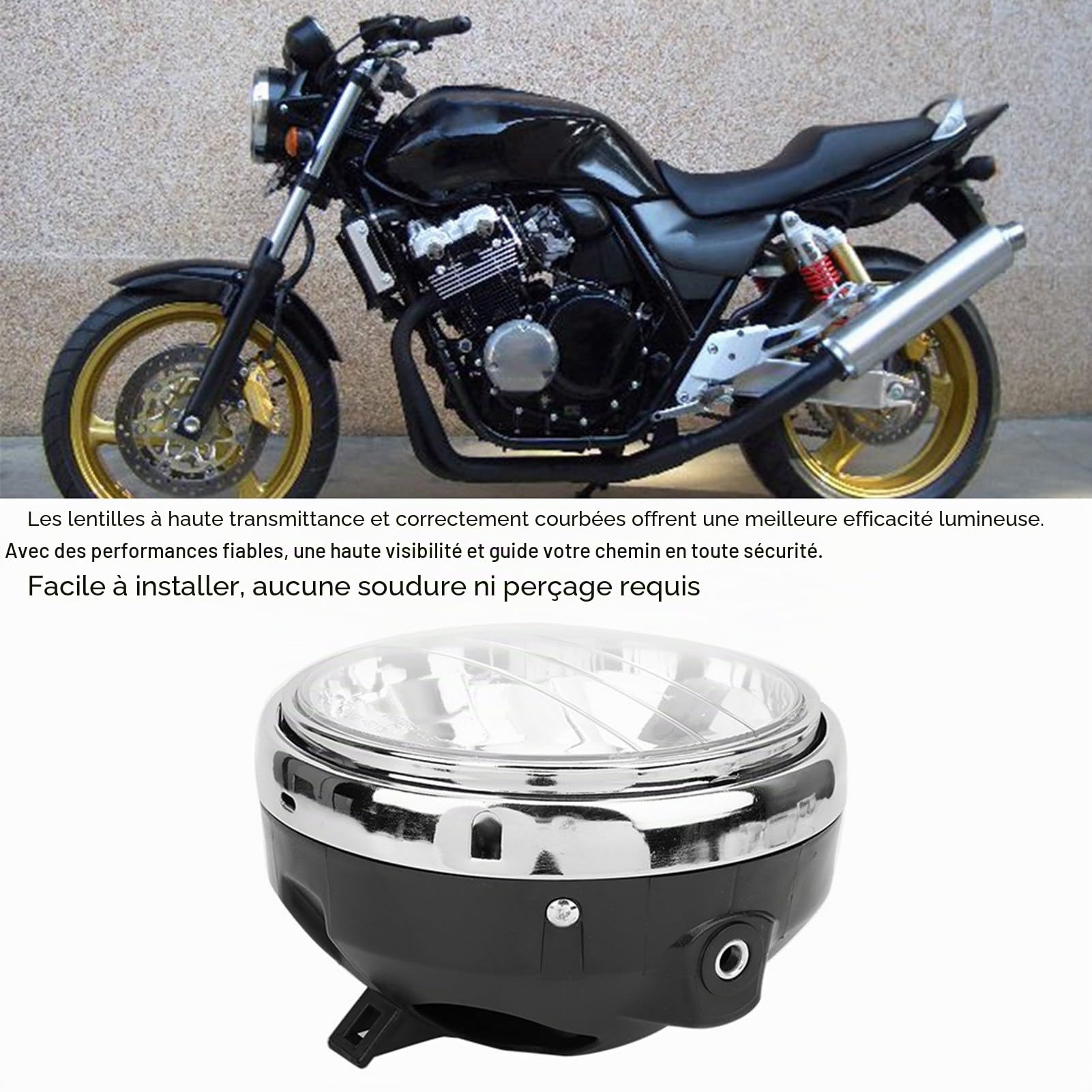 EBTOOLS Phare et Lumière de Moto 7 Pouces Universel Avant Adapté pour Moto, Protection Avant Cb, 7" Phare de Moto, MB