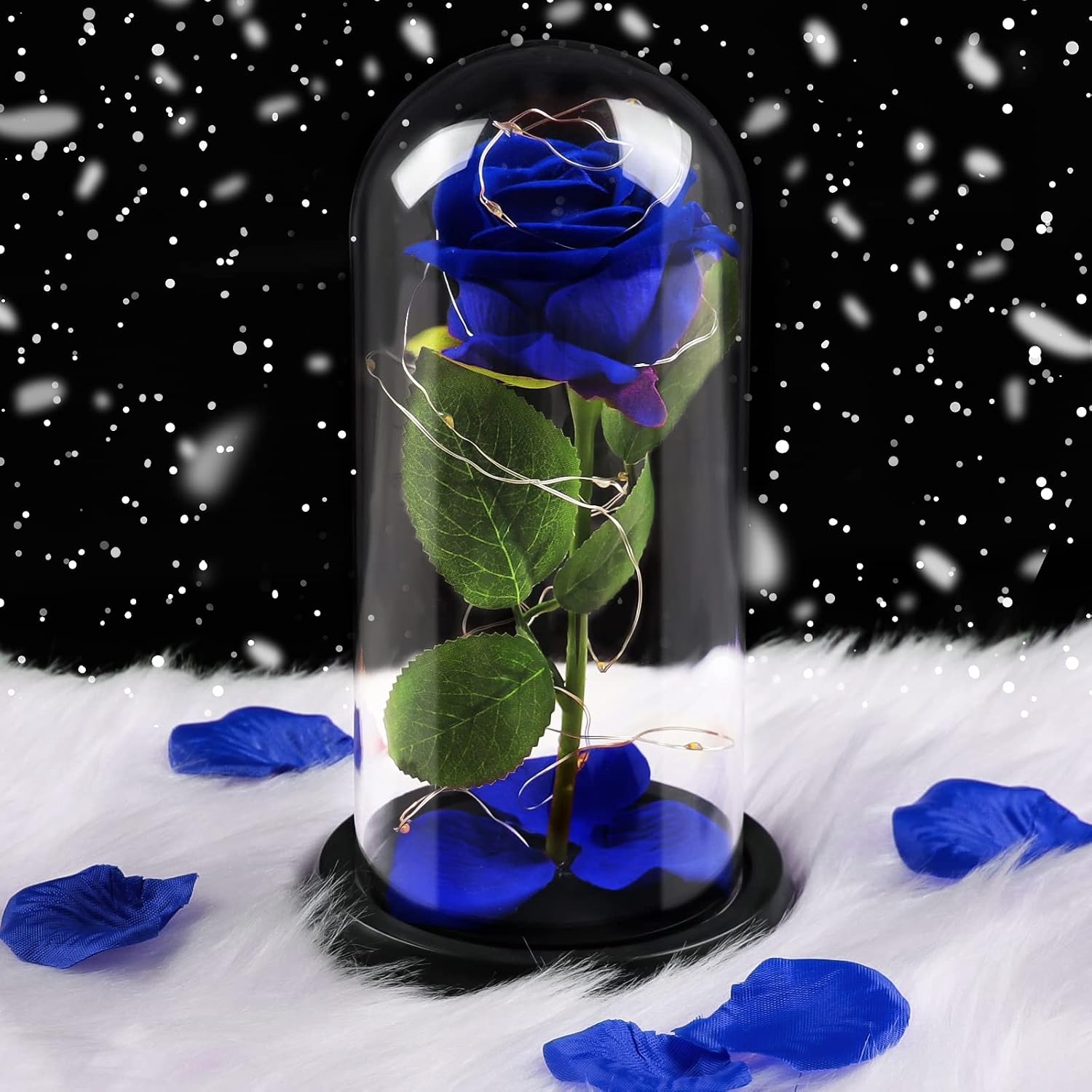 Vieshful Exquisite Rose in Glass Dome Blue Eternal Rose with LED Light,Artificial Flower Last Forever Valentine's Day Birthday Mothers Day Wedding for Her