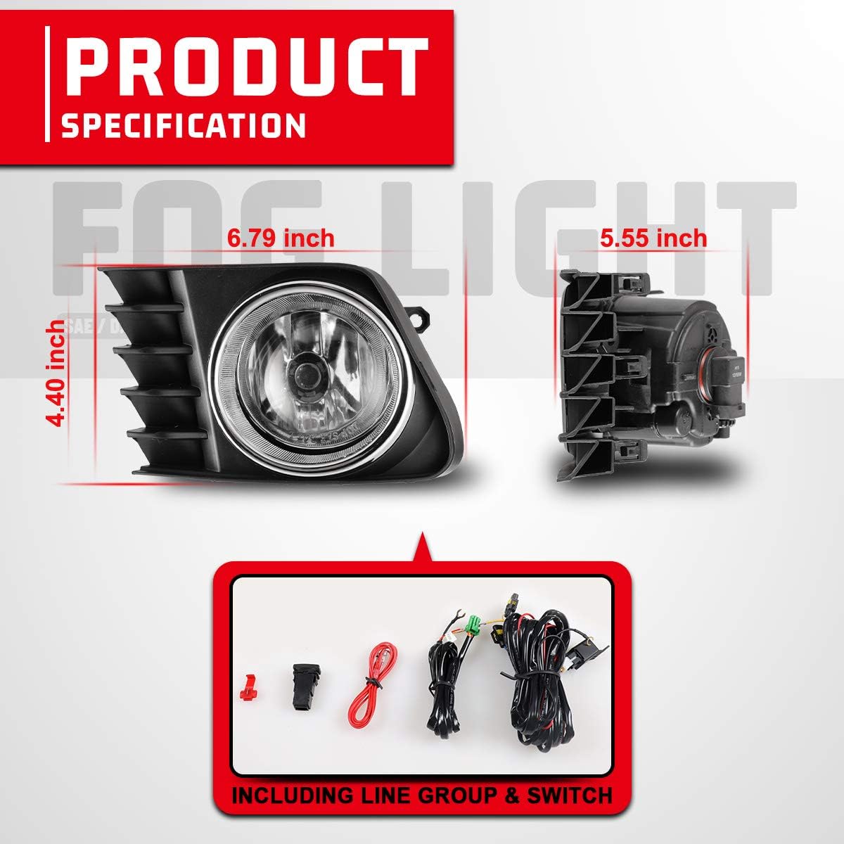Front Bumper Fog Driving Light Assembly OEM Replacement Series for 2012-2014 Toyota Prius V With Clear Lens 2PCS with Switch and Wiring Kit AUTOWIKI