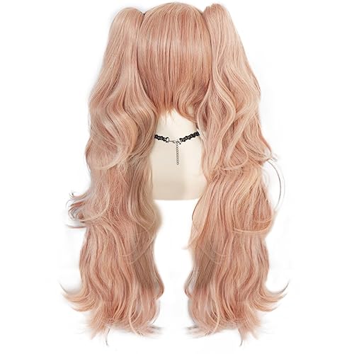 Miniatura 4 de Anogol Gorra de pelo  peluca de cosplay rosa claro peluca sintética larga para niñas fiesta de disfraces Halloween peluca de cola de caballo para