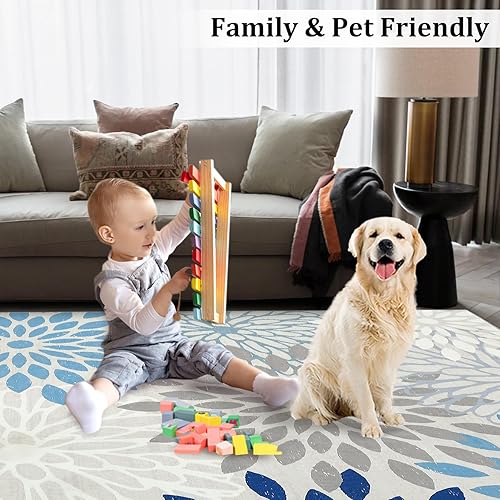 Miniatura 9 de ROYHOME Alfombra de área moderna con estampado floral de 5 x 7 pies, antideslizante, para interiores, alfombra de área grande, vintage, lavable para