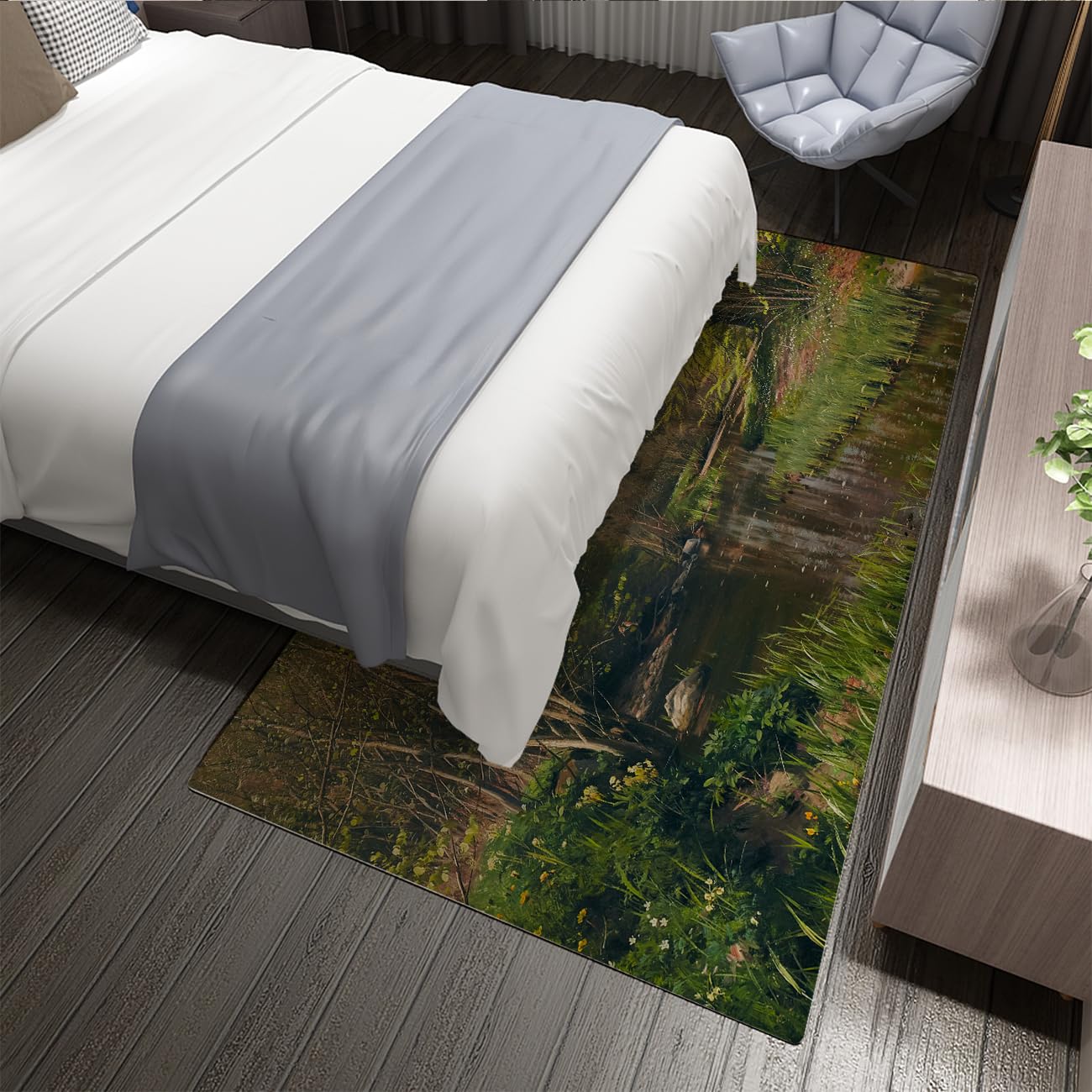 Tapis de salon forêt et rivière sans perte de poils 180x240