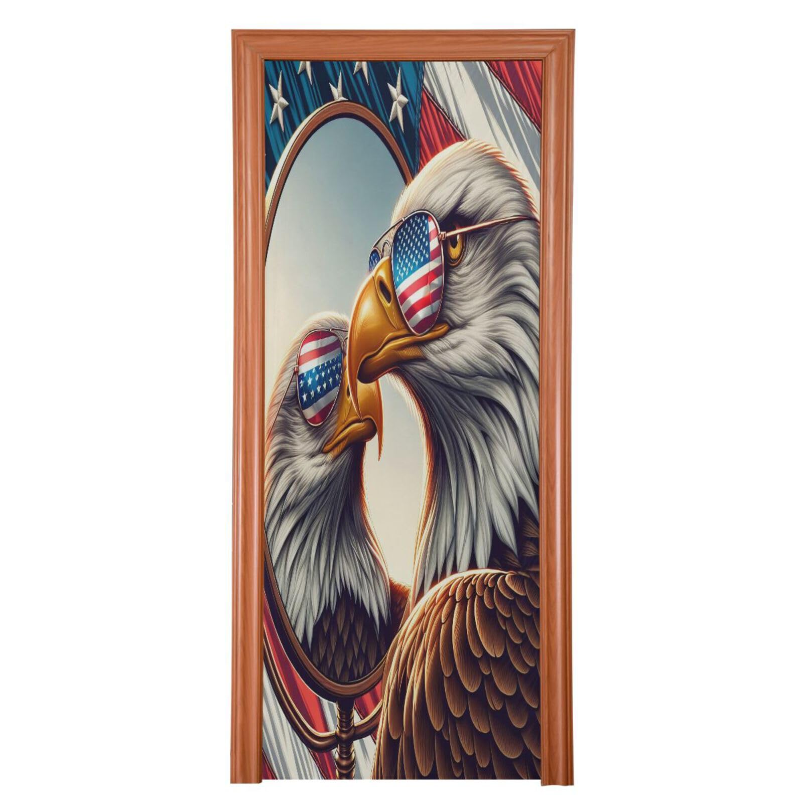 FLildon American Flag and Eagle Door Cover Decoration, 4th of July Party Accessory Porch Decor for Festive Ornament Room Door Covers 35 x 79 Inch
