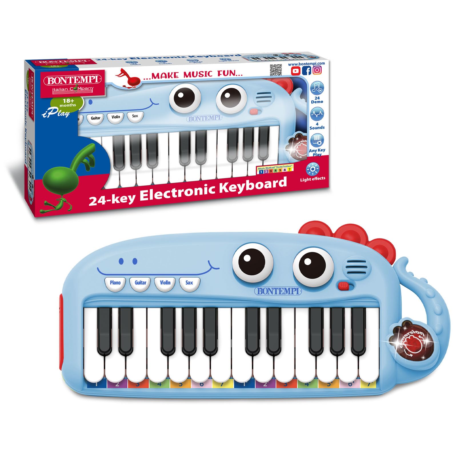 Bontempi | PlayKeys - Zabawka-klawiatura z 24 klawiszami dla małych muzyków, niebieska, 300x140x40 mm