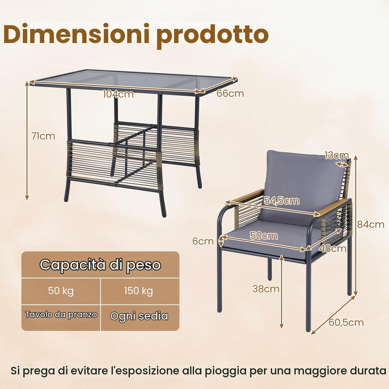 GIANTEX Set Mobile da Giardino in PE Rattan, Tavolo e 2 Sedie con Piano in Vetro Temperato, Cuscini Morbidi e Braccioli in Legno-Plastica, Salotto da Estemo per Cortile, Patio, Piscina (Grigio)
