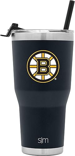Simple Modern Vaso con licencia oficial de la NHL con tapa abatible y popote aislado de acero inoxidable, colección Cruiser, 30 onzas