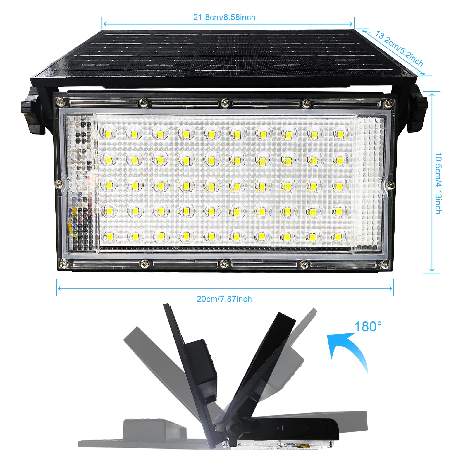 CREATESTAR Lampe Solaire Exterieur 50W Lot de 2, LED Projecteurs Solaires IP65 Étanche avec Télécommande Dimmable, Lampe de Sécurité Solaire pour Porche, Patio, Cour, Garage