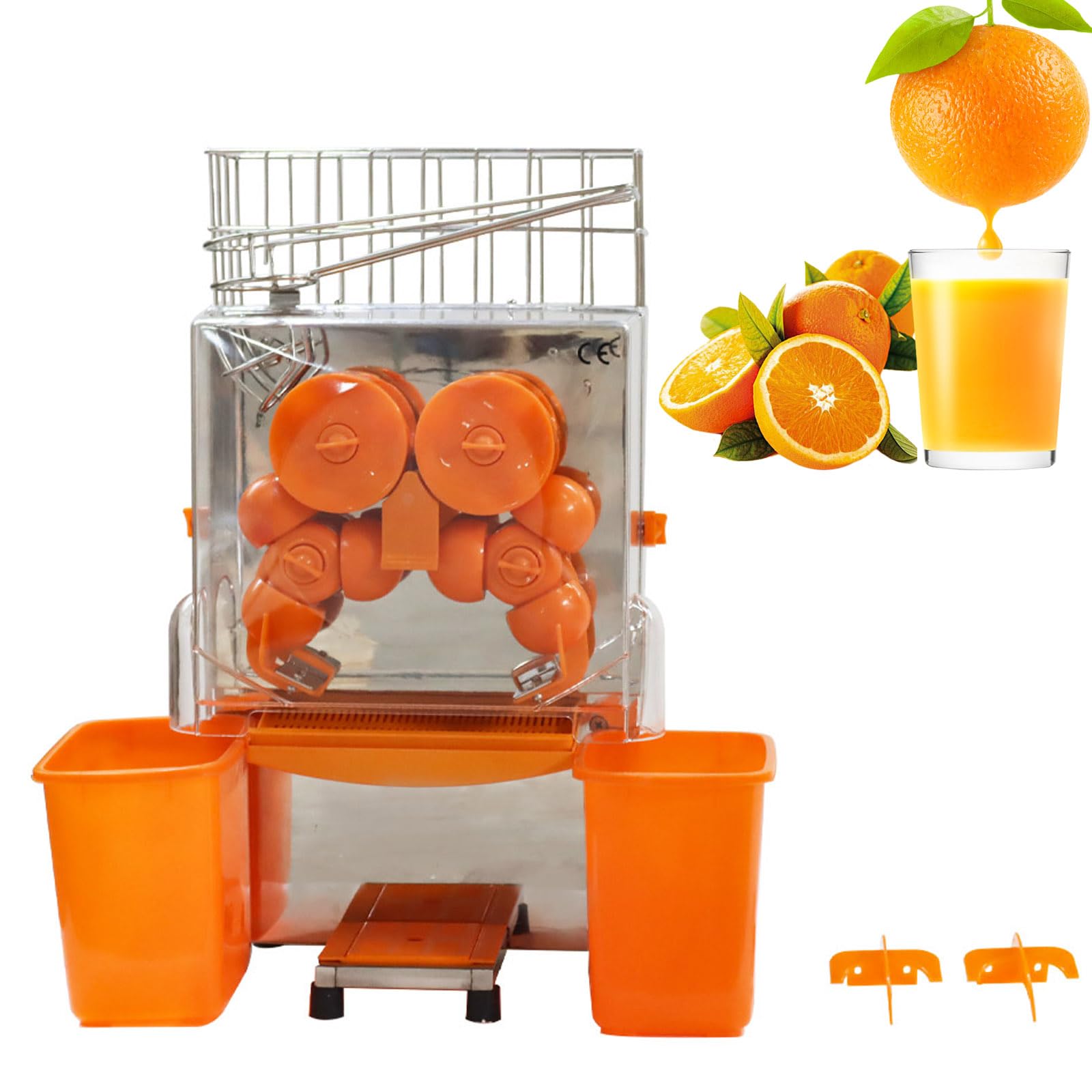 Banfluxion 110V 120W Automatic Juice Extractor Commercial Orange Juicer Extractor for 22-30 per Minute Stainless Steel Orange Squeezer with 2 Peel Collecting Buckets and Pull-Out Filter Box
