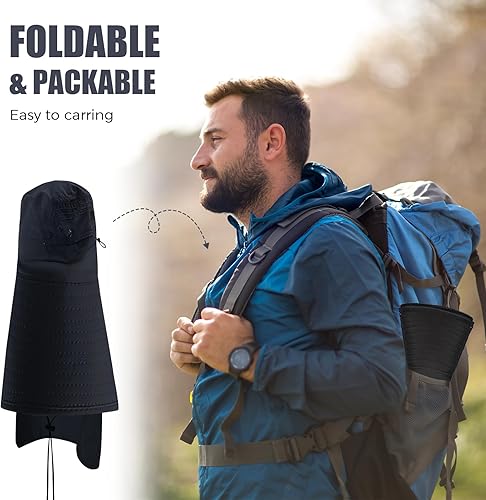 Miniatura 5 de TNFFNA UPF50+ - Sombrero de pesca con solapas para el cuello para hombres y mujeres, protección solar al aire libre, sombrero plegable