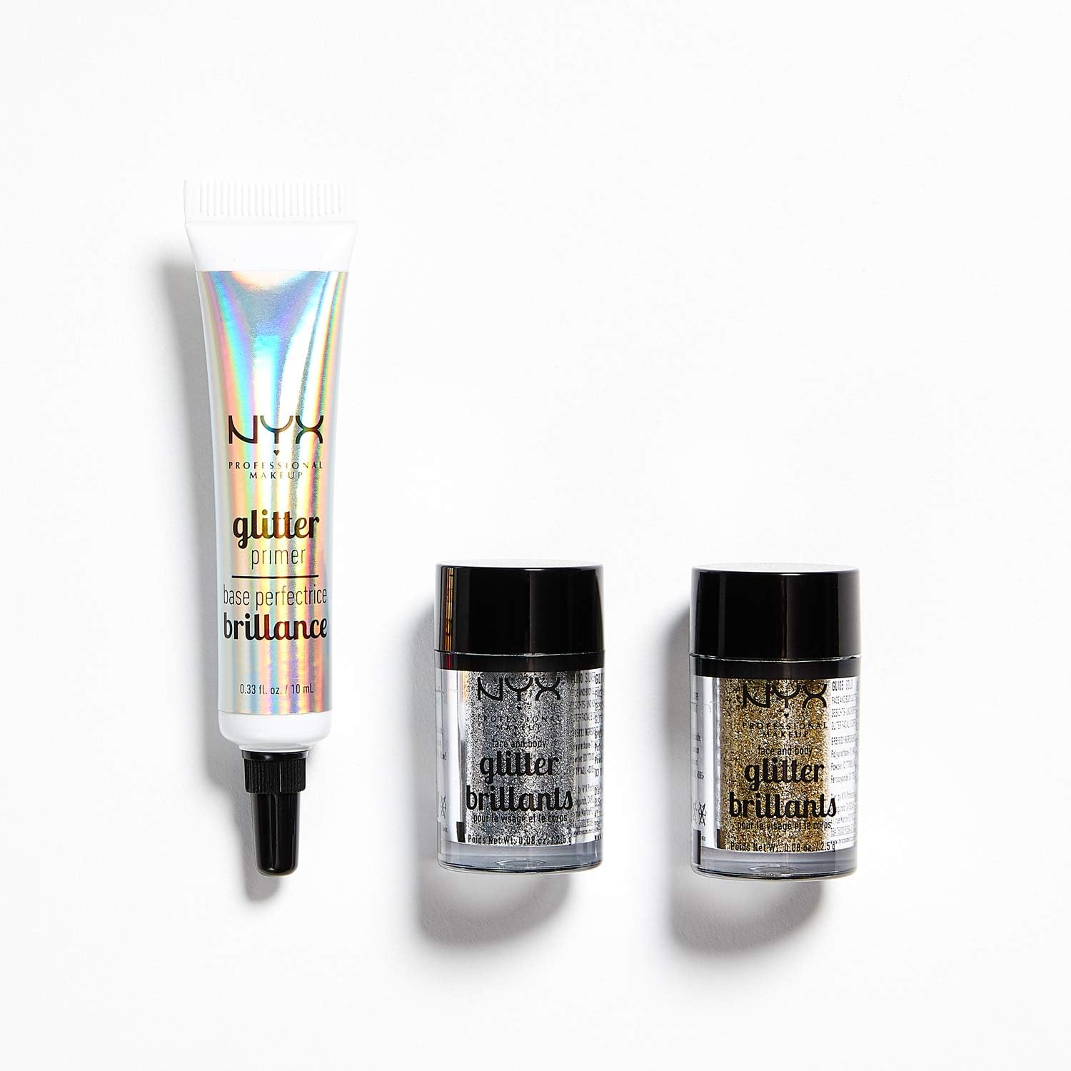 NYX Professional Makeup Effects Kit, Glitter Primer, Face Glitter, Body Glitter, 3-Piece Makeup Set