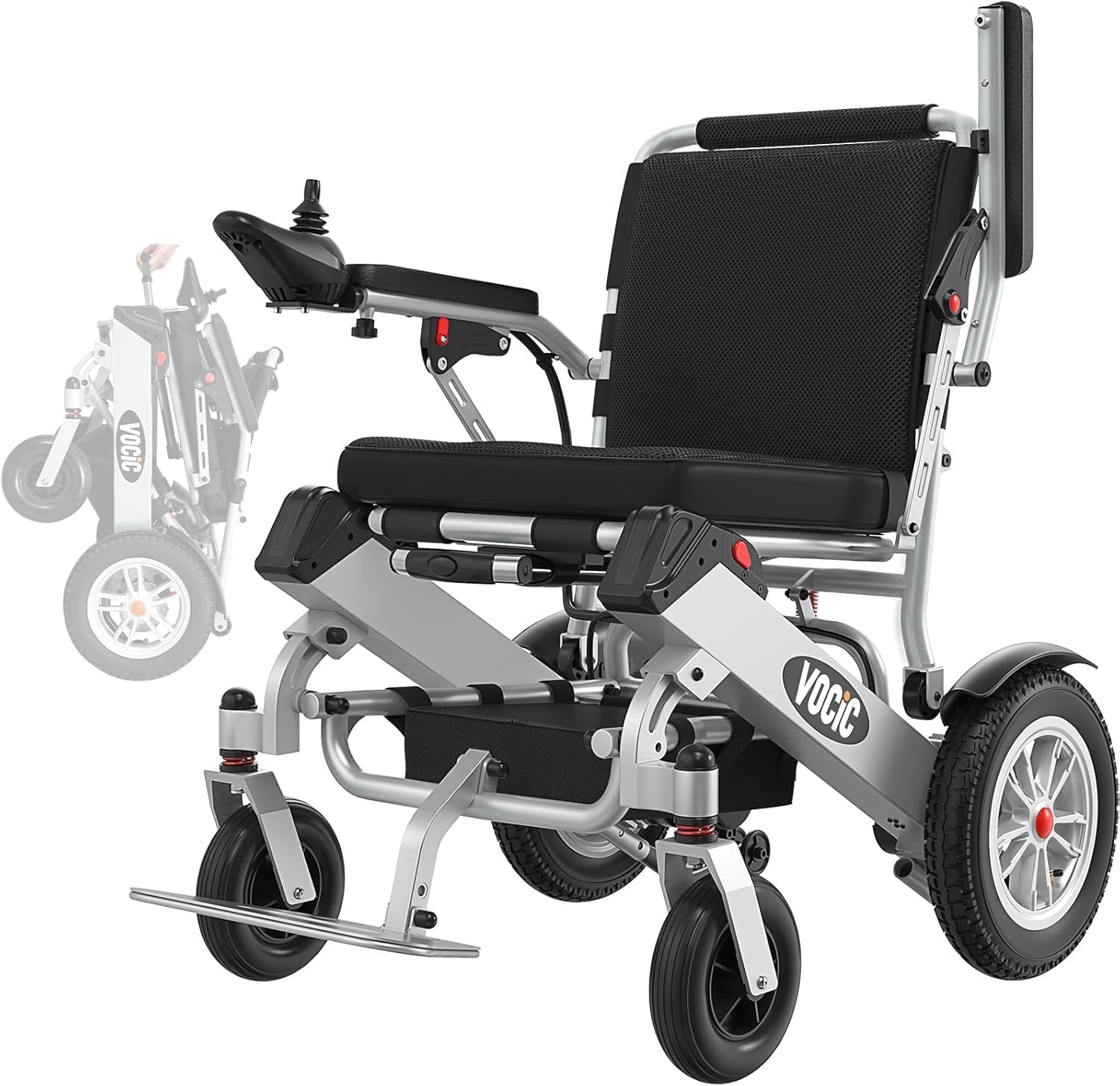 VOCIC V62 Silla de ruedas electrica plegable ligera 25KG,25KM Sillas de ruedas de doble batería 136KG,Aluminio electric wheelchair para todos los terrenos,Aprobado por la aerolínea|Garantía de 5 años