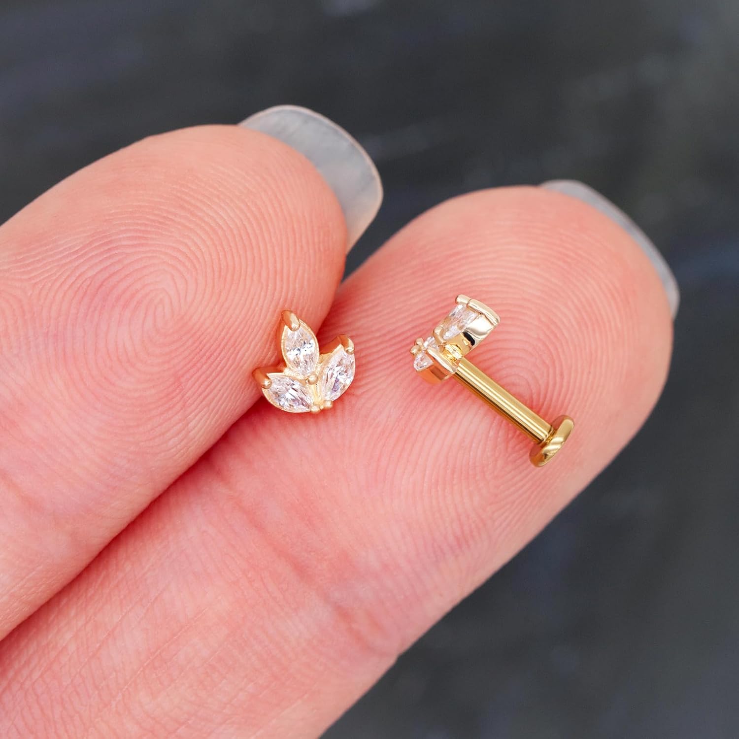 14K イエローゴールド 16G フラットバックスタッド プッシュインイヤリング 8mm スレッドレス 軟骨 ヘリックス イヤリング