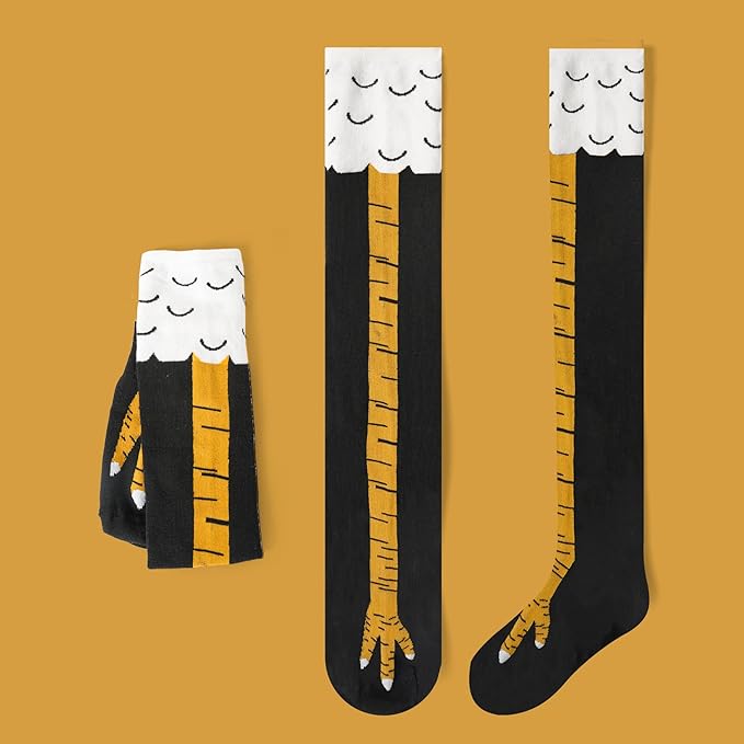 Calcetines de pollo 3D divertidos hasta la rodilla para adultos miniatura 6