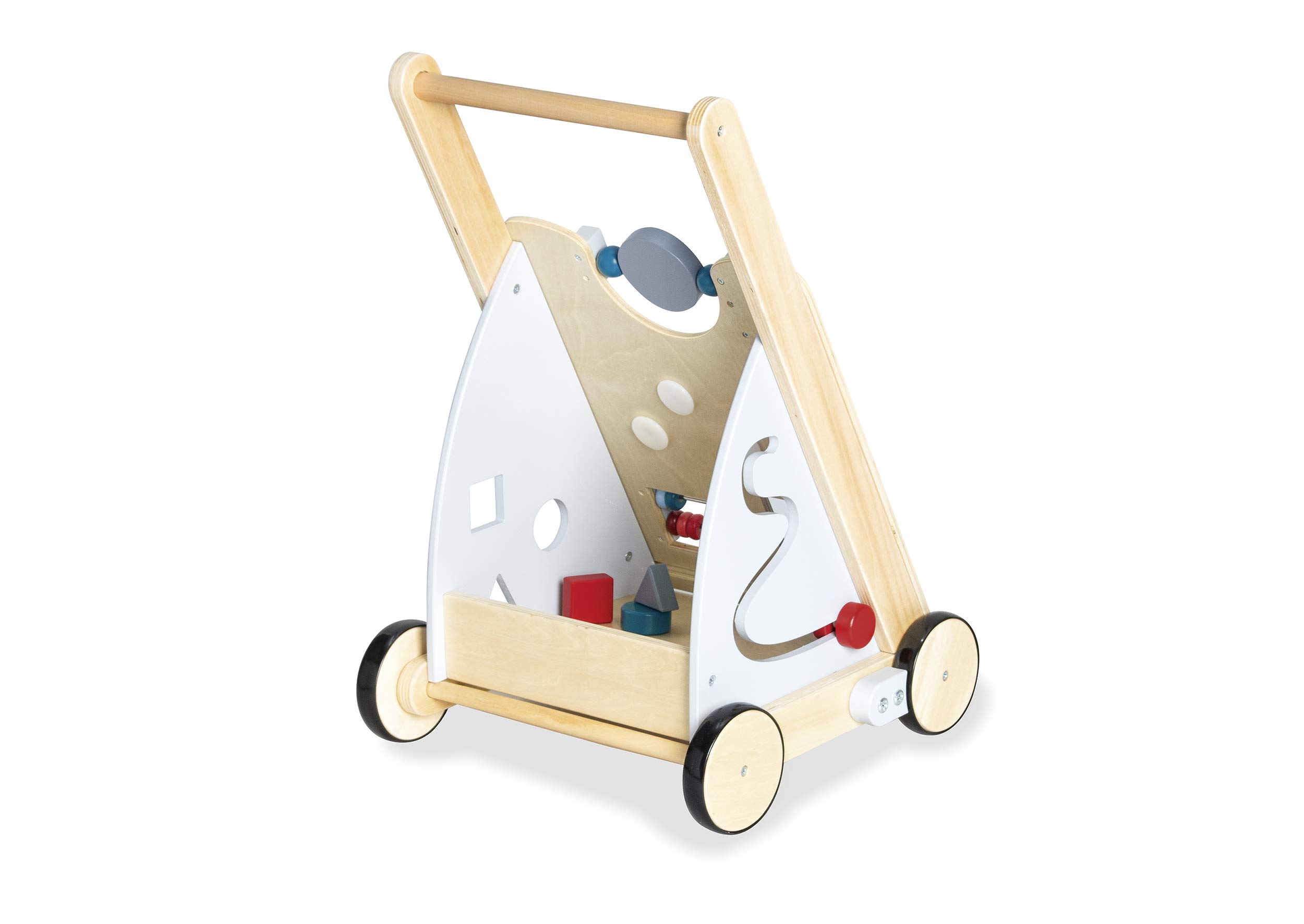 Pinolino Kinderträume Activity-Lauflernwagen Titus, grau, mit diversen Spielmöglichkeiten, gummierten Holzrädern, Linde und MDF, klar und bunt lackiert