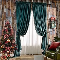 Vista 1 de Melodieux Pom Poms - Cortinas de terciopelo opacas con dobladillo para cortinero para dormitorio y sala de estar, cortinas con aislamiento térmico
