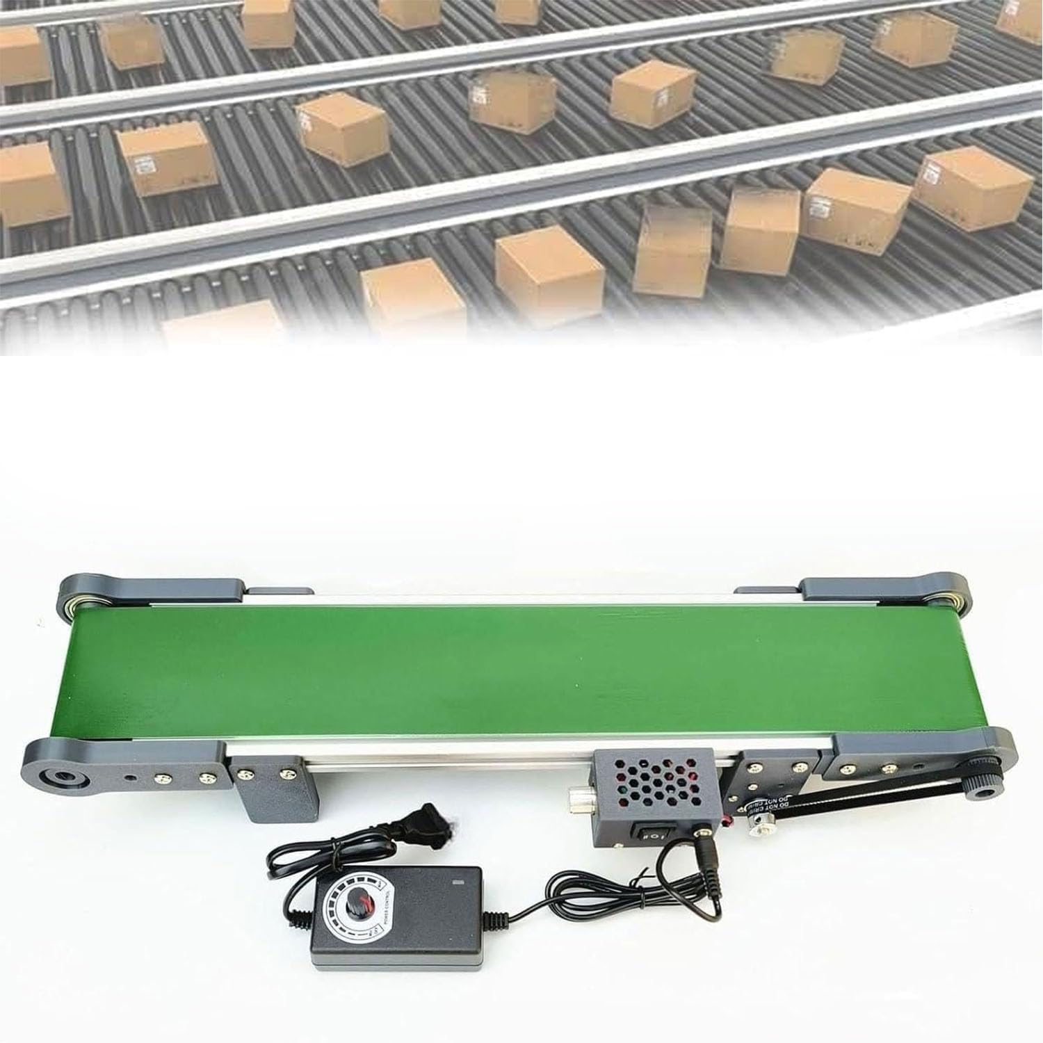 Mini tavola elettrica a nastro trasportatore, velocità regolabile 3 pollici/s, direzione avanti e indietro, efficiente attrezzatura per la movimentazione dei materiali (70 x 10 cm) per un facile