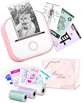 Mini Sticker Printer - T02 Mini Thermal Printer Wireless Inkless Label Maker Portable Sticker Maker for Student Birthday Gift, Compatible with iOS & Android, Pink