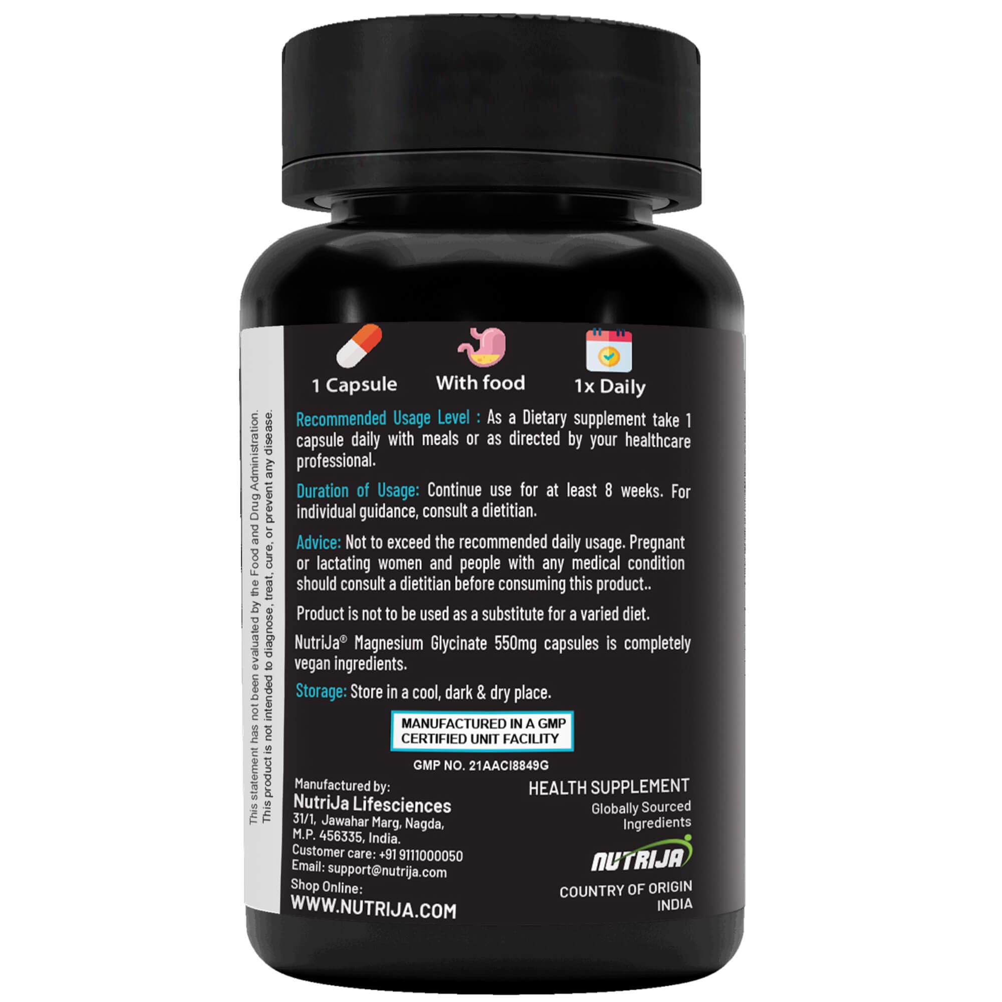 NutriJa Magnesium Glycinate 550mg | 121mg Elemental Magnesium | Chelated Magnesium Supplement for Sleep, Relaxation, Muscle & Nerve Support | 60 Vegetarian Capsules — Amazon image 3