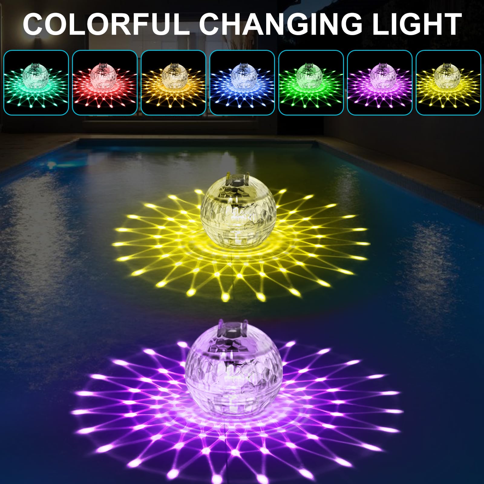 2 luces flotantes solares para piscina, 11 cm, luces solares para piscina, iluminación solar para estanque con iluminación RGB que cambia de color para piscina, fuentes