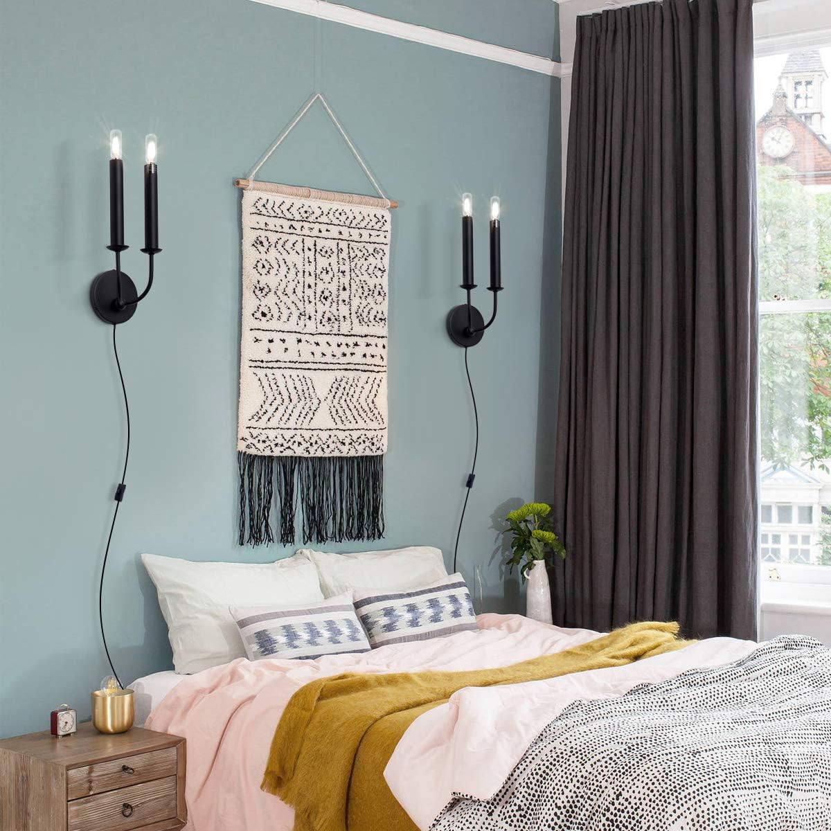Exсluѕіvе Dіѕсоunt 70% Prісе VILUXY Industrial Wall sconces Retro Bedside Wall Sconce Plug-in Cord with Switch Lighting Fixture Black Wall Lamp for Bedroom, Hallway, Entryway, Passway, Dining Room 2 Pack