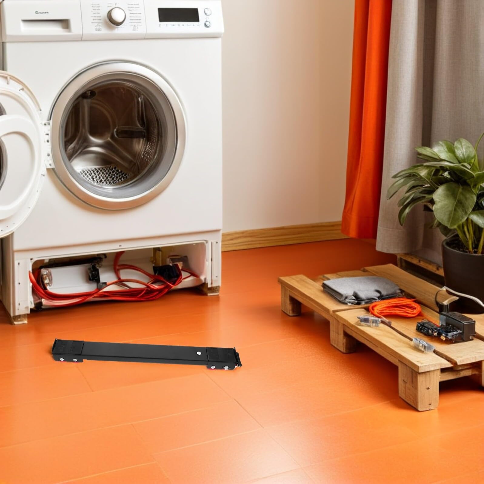 Uonlytech 2 Szt. Regulowana Podstawa pod Sprzęt Agd z Czarnymi Kółkami z Czerwonej Stabilne Do Pralki Suszarki i Lodówki Nierdzewna Konstrukcja Łatwa Montażu Mover Do Kuchni i Łazienki