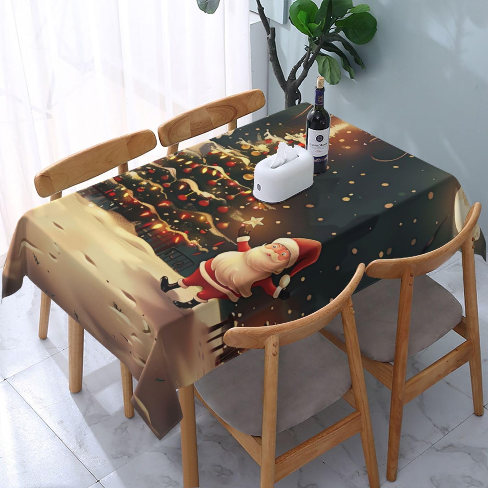 Nappe rectangulaire imprimée Merry Christmas anti-tache pour protéger la table de cuisine