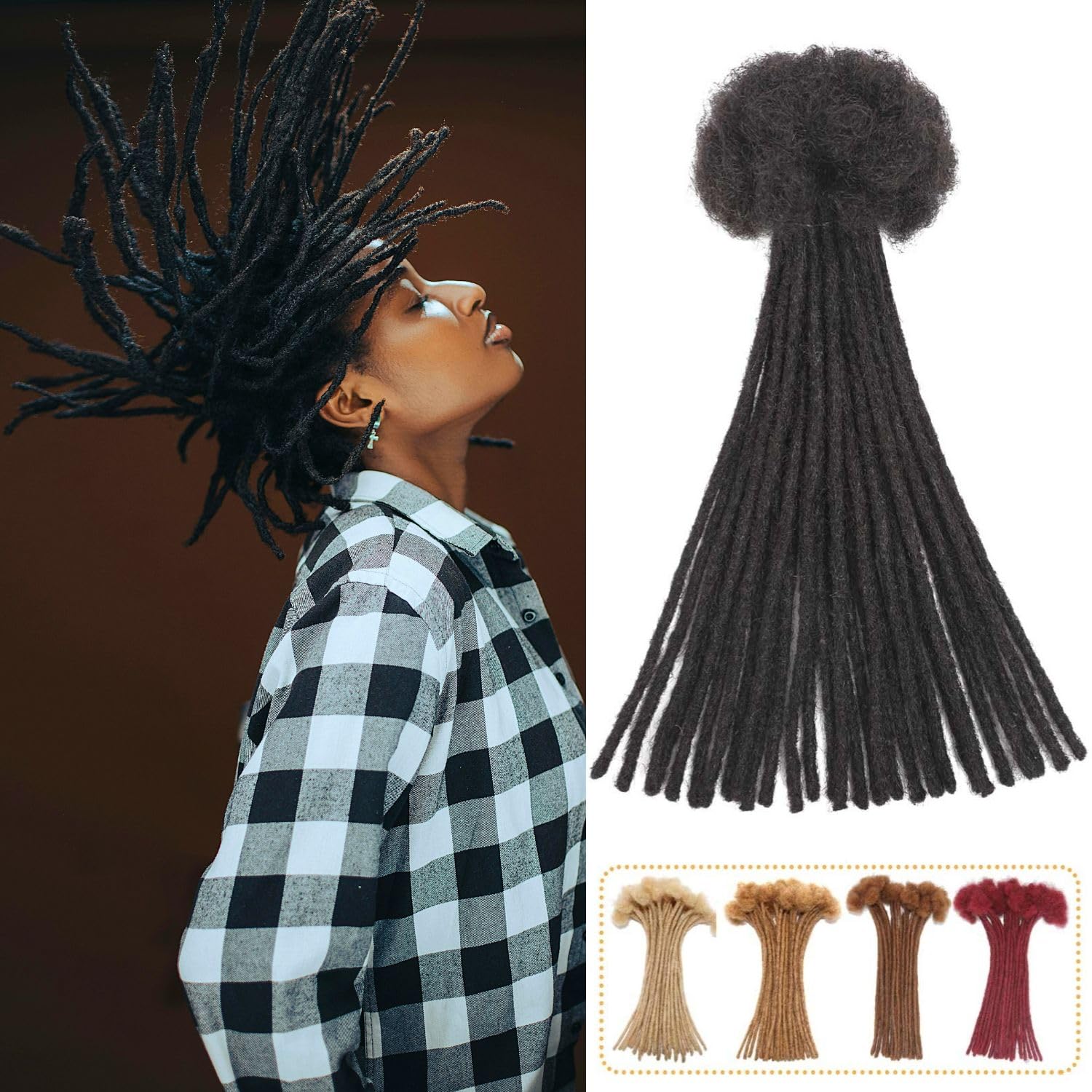 Loc Extensions Human Hair 0.6 cm 8 Inch 30 Strands Dreadlock Extensions Human Hair Loc Extensions Dreads Extensions for Men Women Kids Real Human Hair