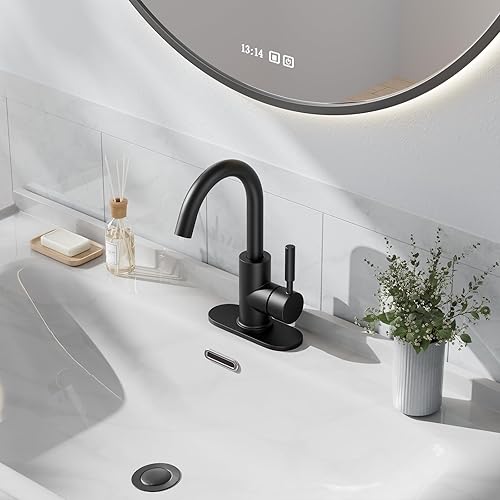 Miniatura 3 de Phiestina WE08E-MB - Grifo de acero inoxidable de arco alto de un solo orificio negro mate para fregadero de precocinafregadero de barfregadero de