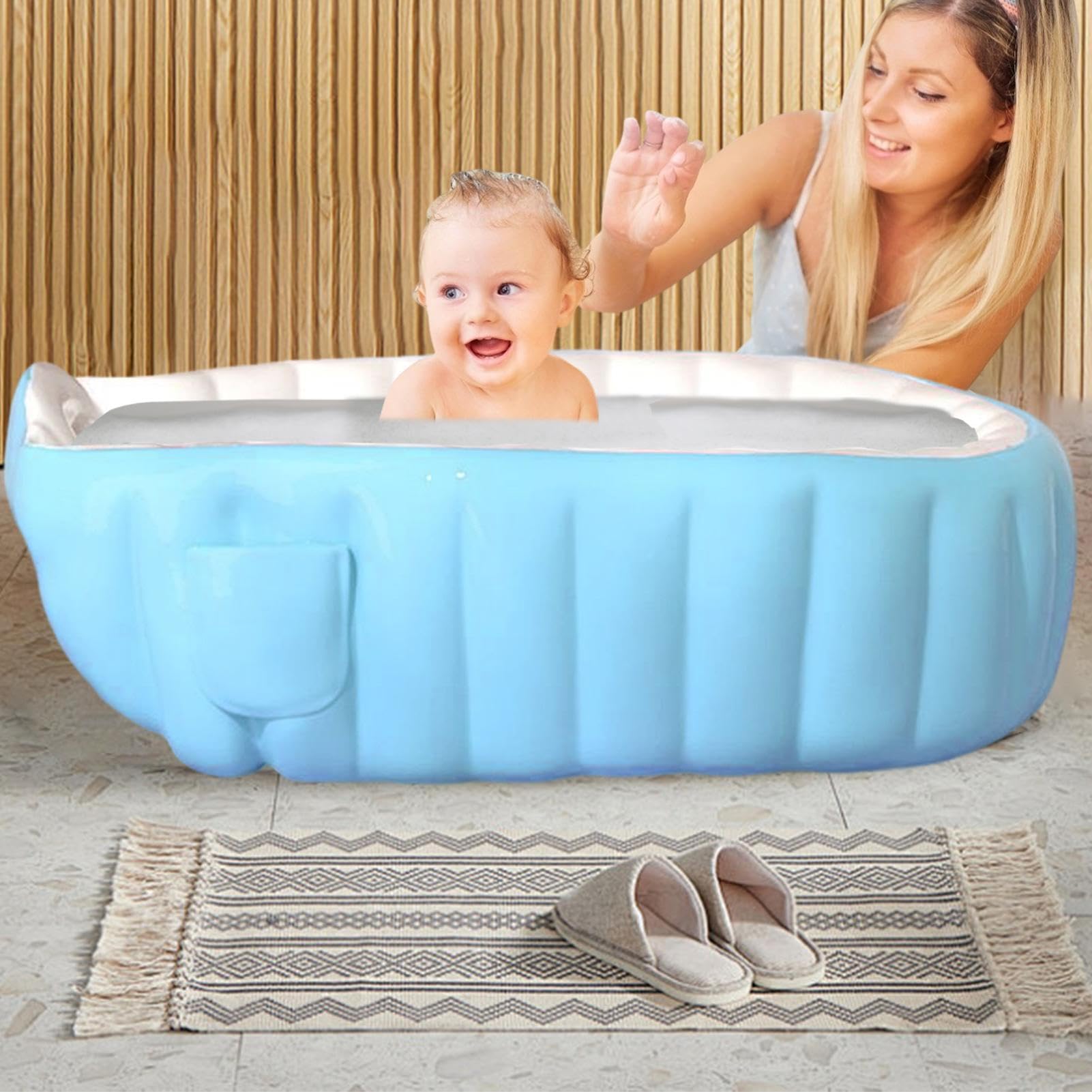 Vasca Da Bagno Da Viaggio per Neonato Catino Pieghevole Essenziale Bimbi 2+ | Vasca Portatile Bambini Con Pompa A Pedale Casa Interno Bagno Hotel Esterno Viaggio Vacanza Bambini Piccoli