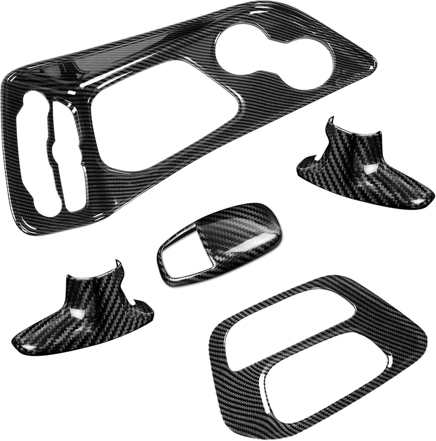 5Pcs Carbon Fiber Shifter Panel & Knob Cover Trim Set for 2015-2025 Dodge Challenger Charger, ABS Interior Center Console Accessories
