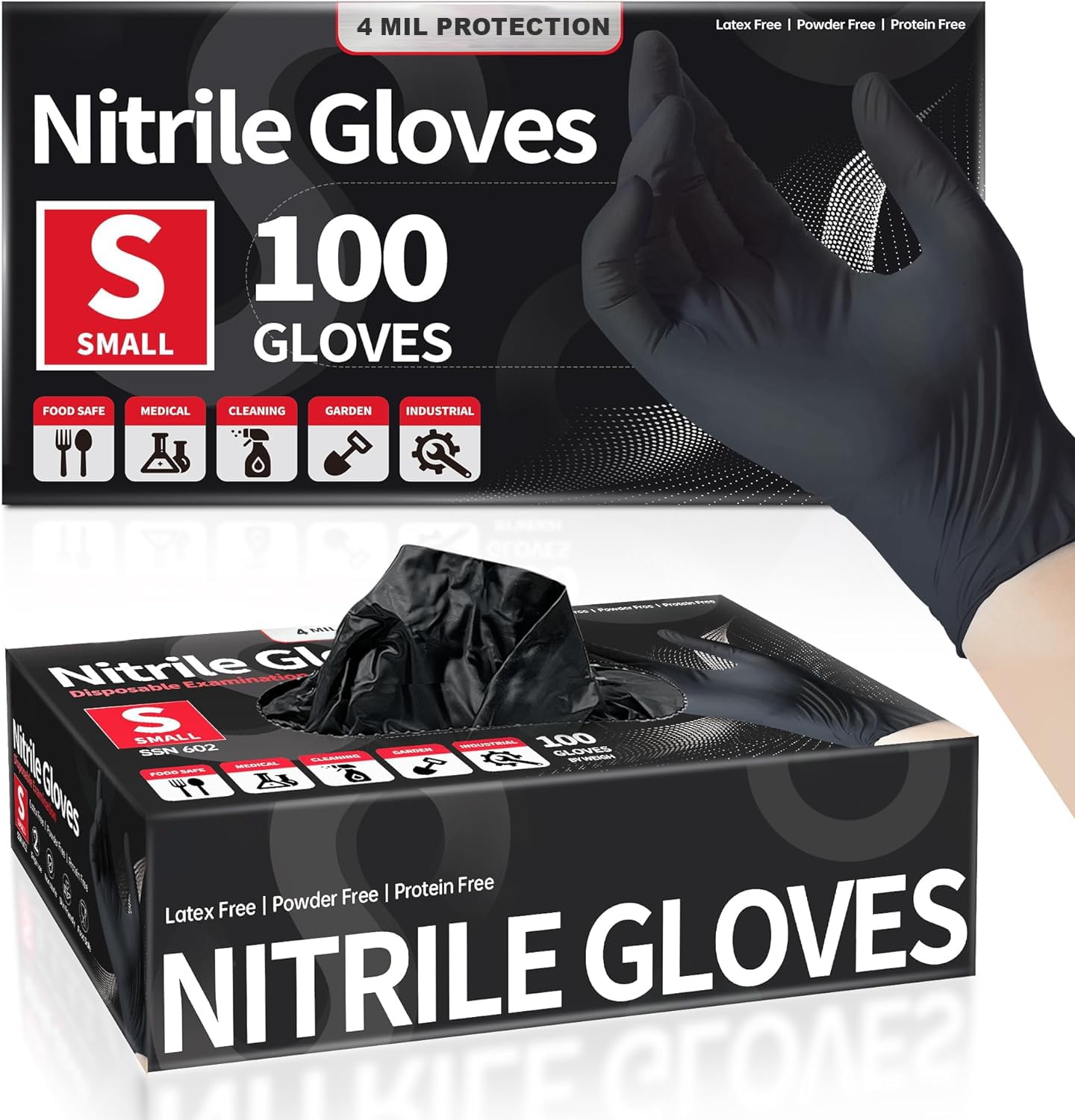 Black Disposable Nitrile Gloves – Powder-Free, Latex-Free Multipurpose Gloves for Examination, Cleaning, Food Prep, Automotive & Industrial Use – Strong, Comfortable & Tear-Resistant (500, SMALL)