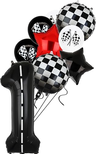 Globos de auto de carreras de 40 pulgadas, globo de número 1 negro para baby shower, niños, 1er cumpleaños, automóvil de carreras, suministros de