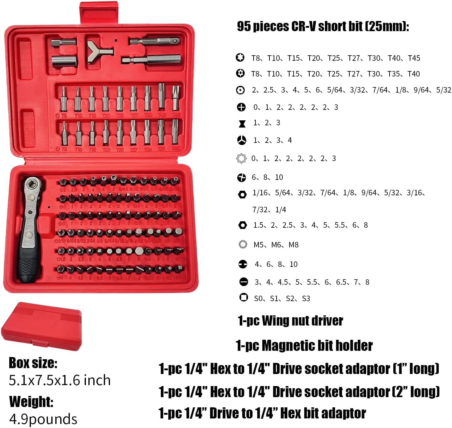 101Pcs Ultimate Security Bit Set, Premium Screwdriver Bit Set with Ratchet Wrench, Include Phillips, Pozi, Slotted, Hex, Torx, Square, XZN, Spanner, Torq, TriWing, Clutch